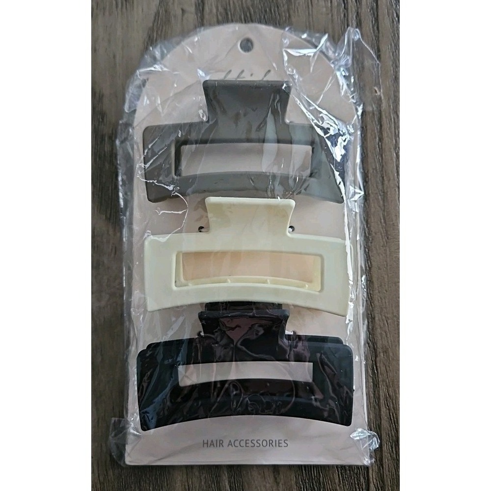 ETTIKA Neutral Hair Claw Set in Ivory, Tan, and Black • Set Of 3